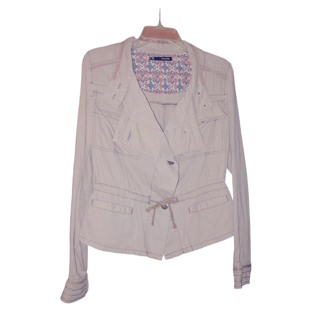 Maurices Khaki Button Linen Blend Jacket Cinch Waist Plus Size Women’s Size 1X